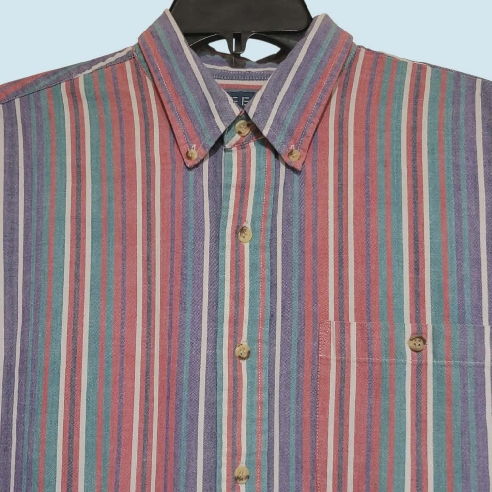 VTG Reed St. James Pastel Colorful Striped Button Front Mens Shirt Large Cotton - Picture 2 of 7